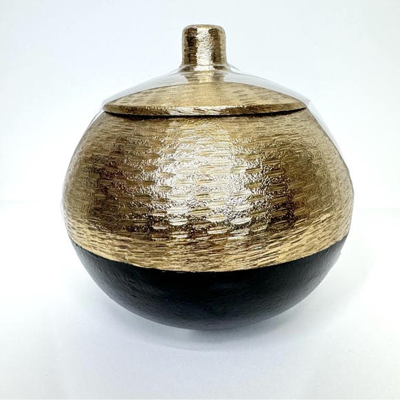Jewel Of Mumbai World Traveler Collection Decorative Lidded Pot Gold & Black New - Picture 4 of 12